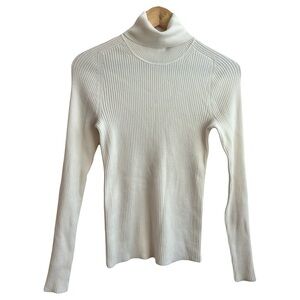 Everlane The Italian Merino Rib Turtleneck White Sweater Wool Blend Small